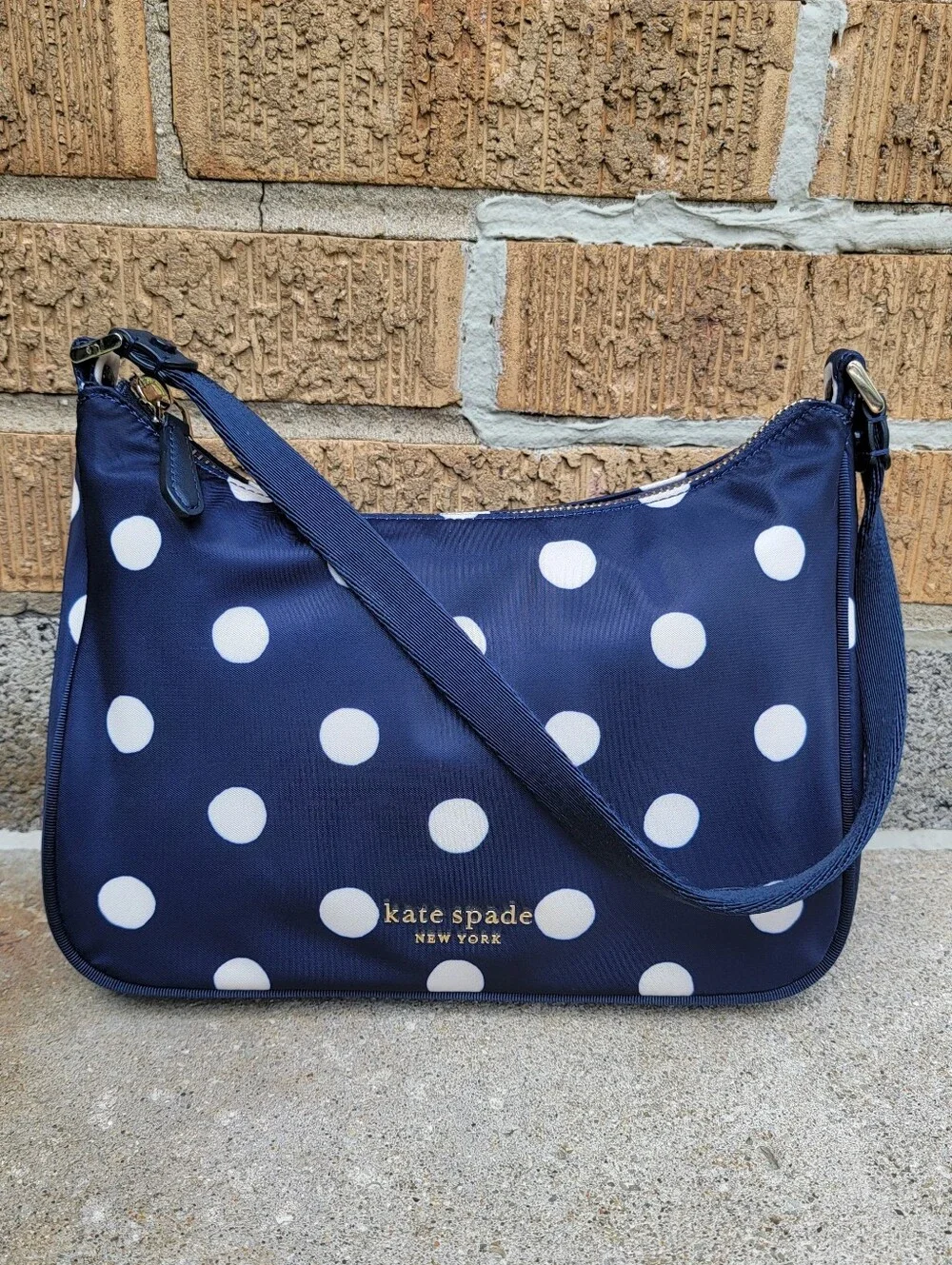 Kate Spade Little Better Sam Navy and White Polka Dot Shoulder Bag